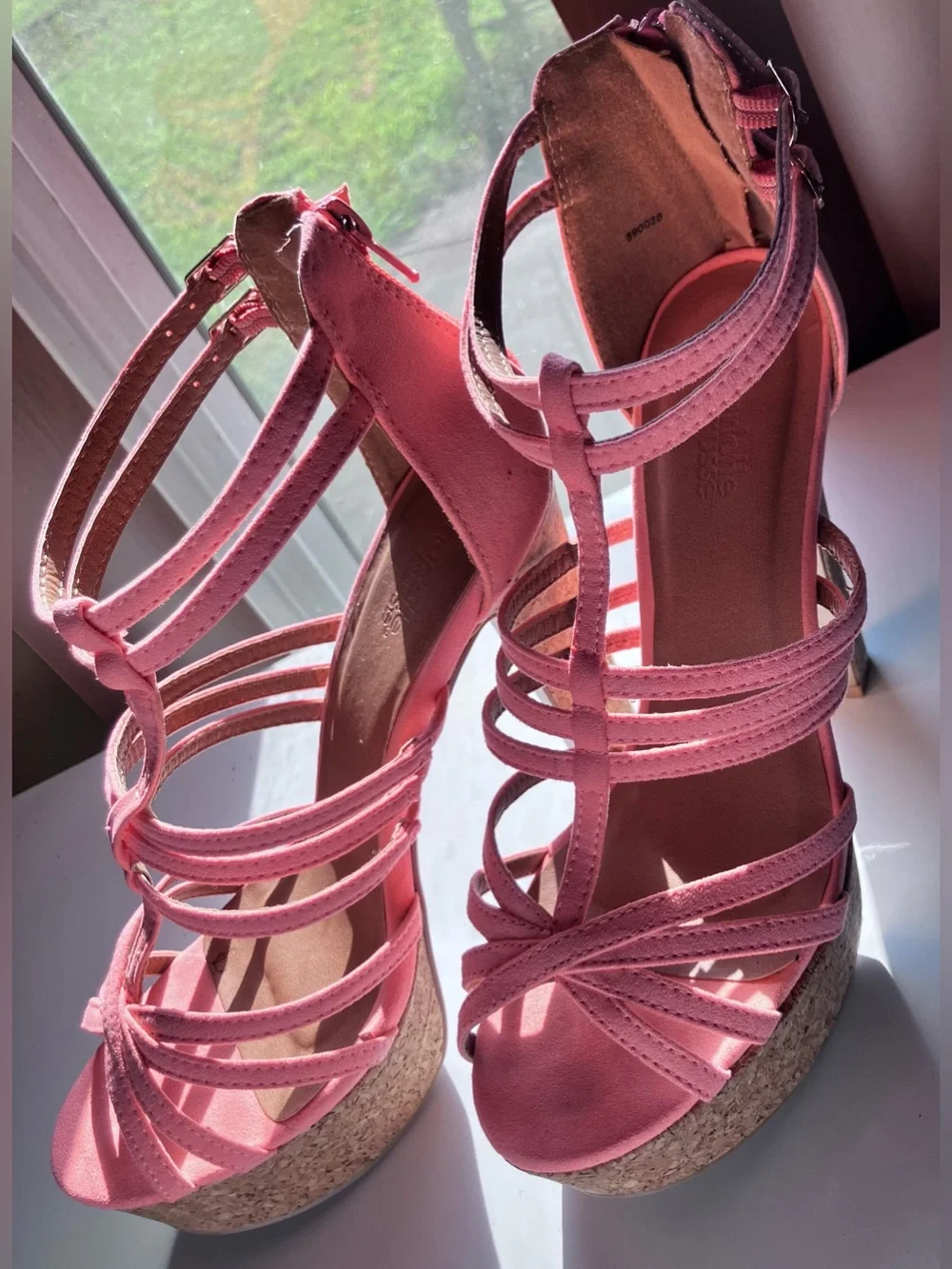 Women's suede Coral Strappy Cork Platform Heels size 8